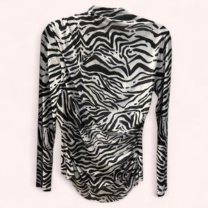 Adrienne Landau Zebra Print Long Sleeve Ruched Mock Neck Top NWT Size S Office